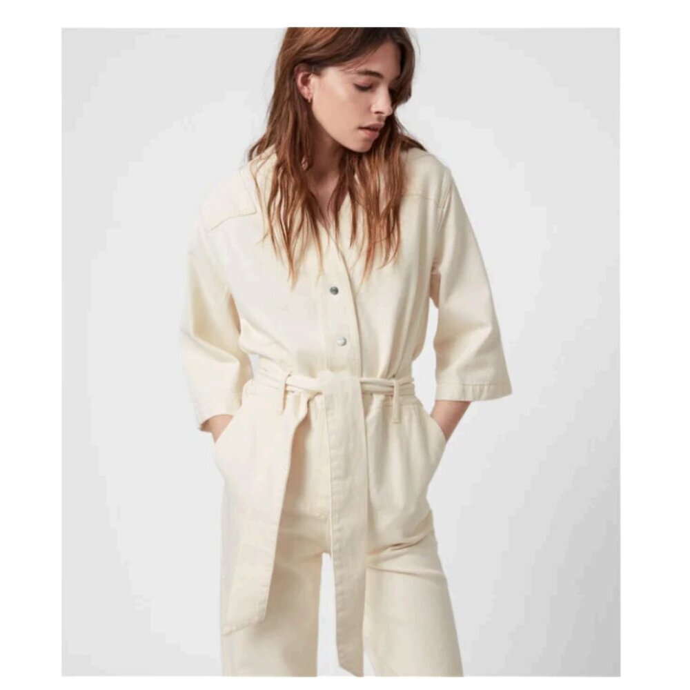 ALLSAINTS Mira Utility Denim Jumpsuit Natural White Size 4 - Picture 7 of 14